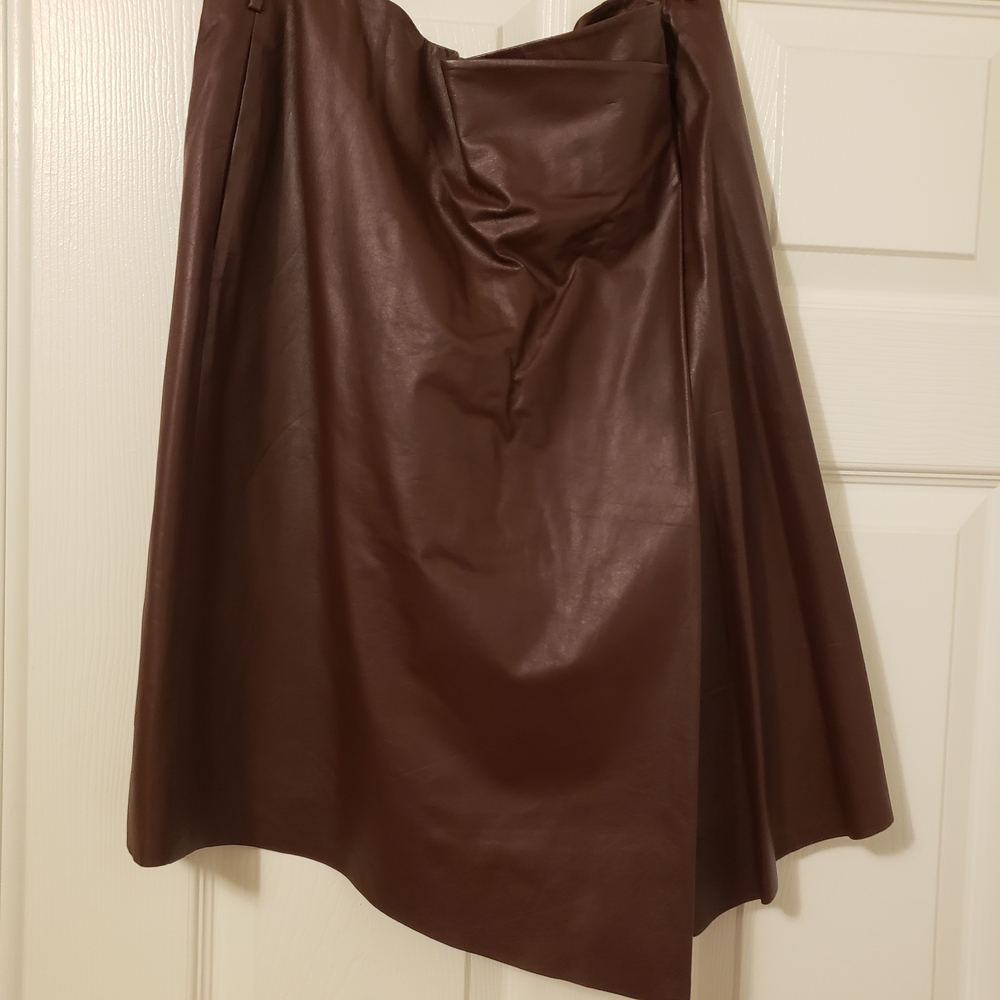 Robert Rodriguez Asymmetrical Brown Leather Skirt